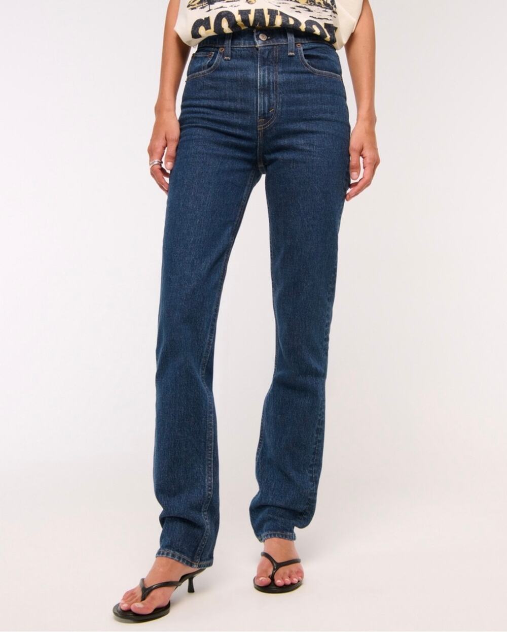 NWT Abercrombie 90s Straight Ultra High Rise Jeans 27 4R Blue Curve Love